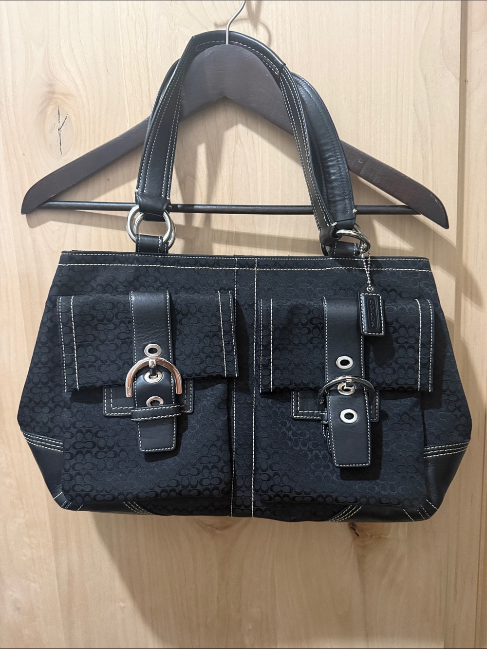 Coach Black Signature Double-Pocket Tote